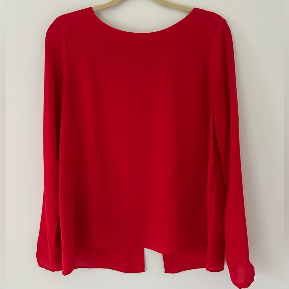 Tobey Grey red long sleeve blouse with back detail